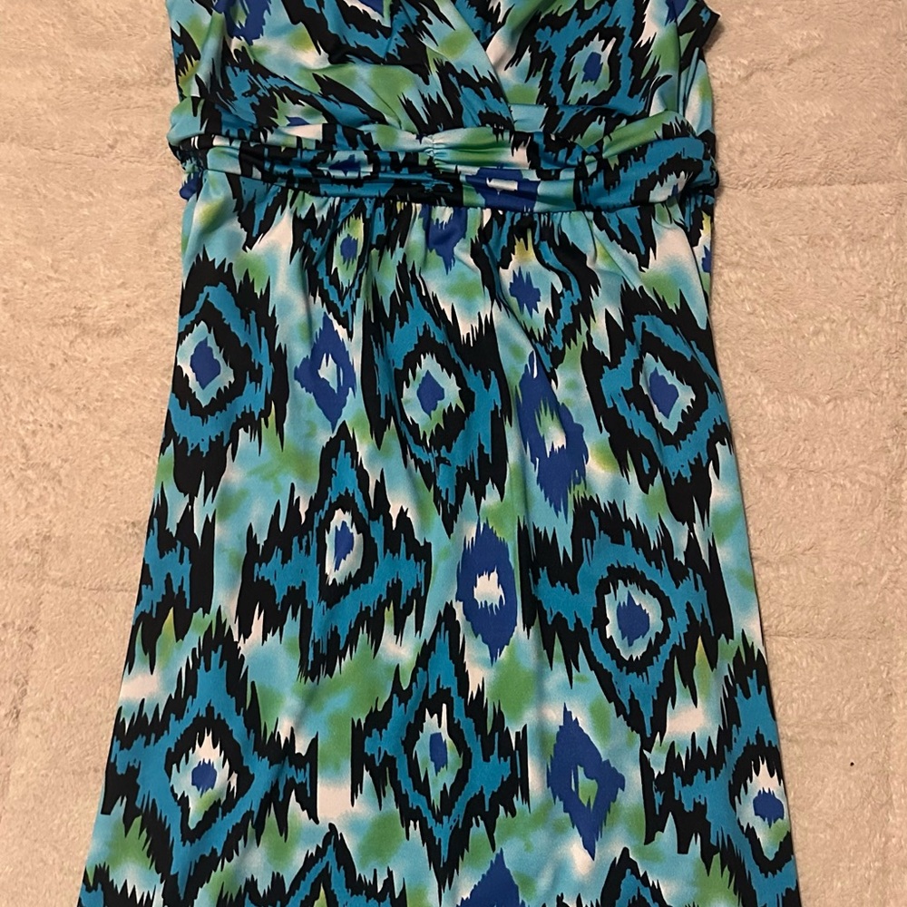 NY Collection Blue and Green Patterned Maxi Dress